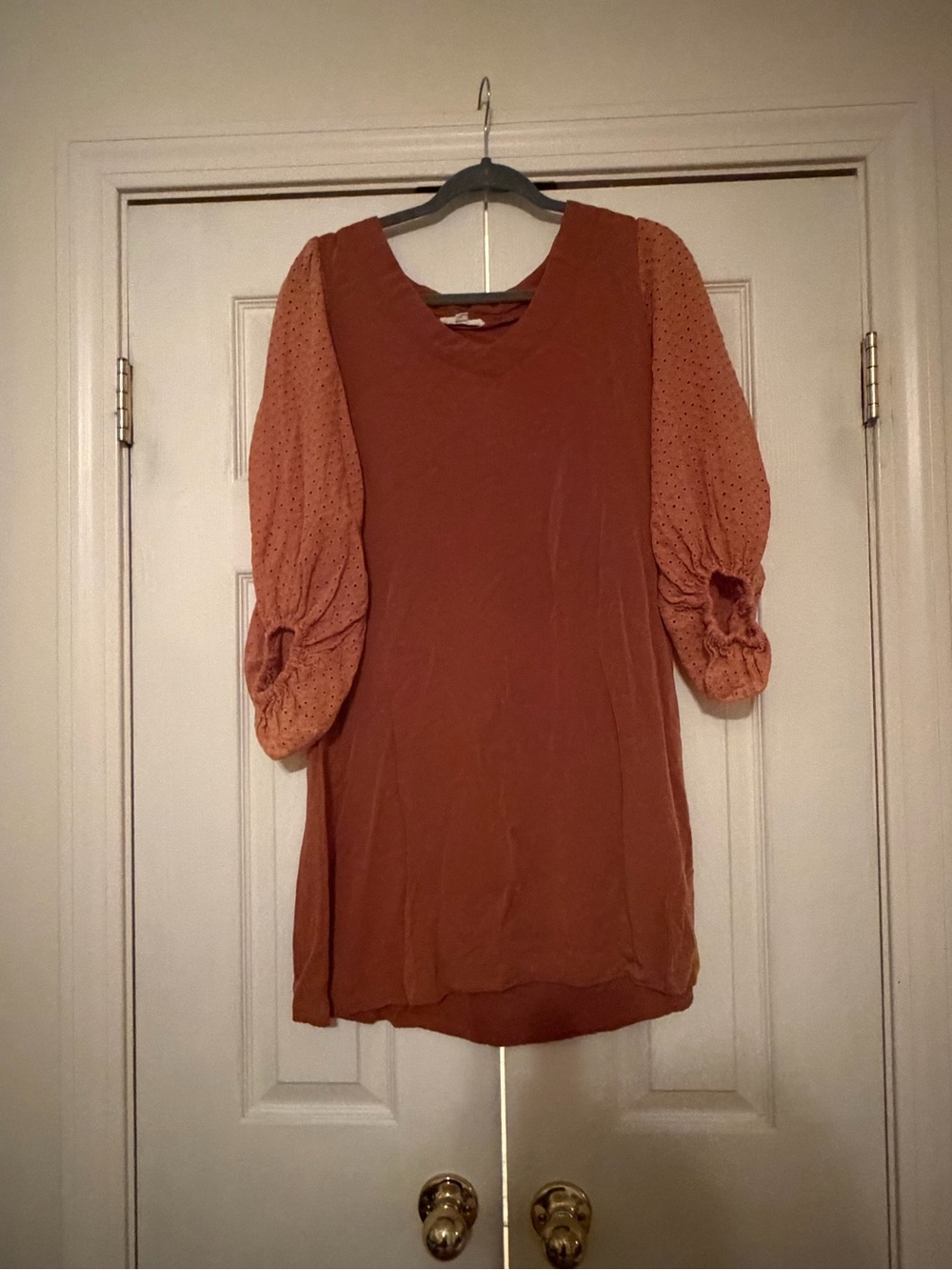 Women's Rust Puff-Sleeve Tunic Top dress